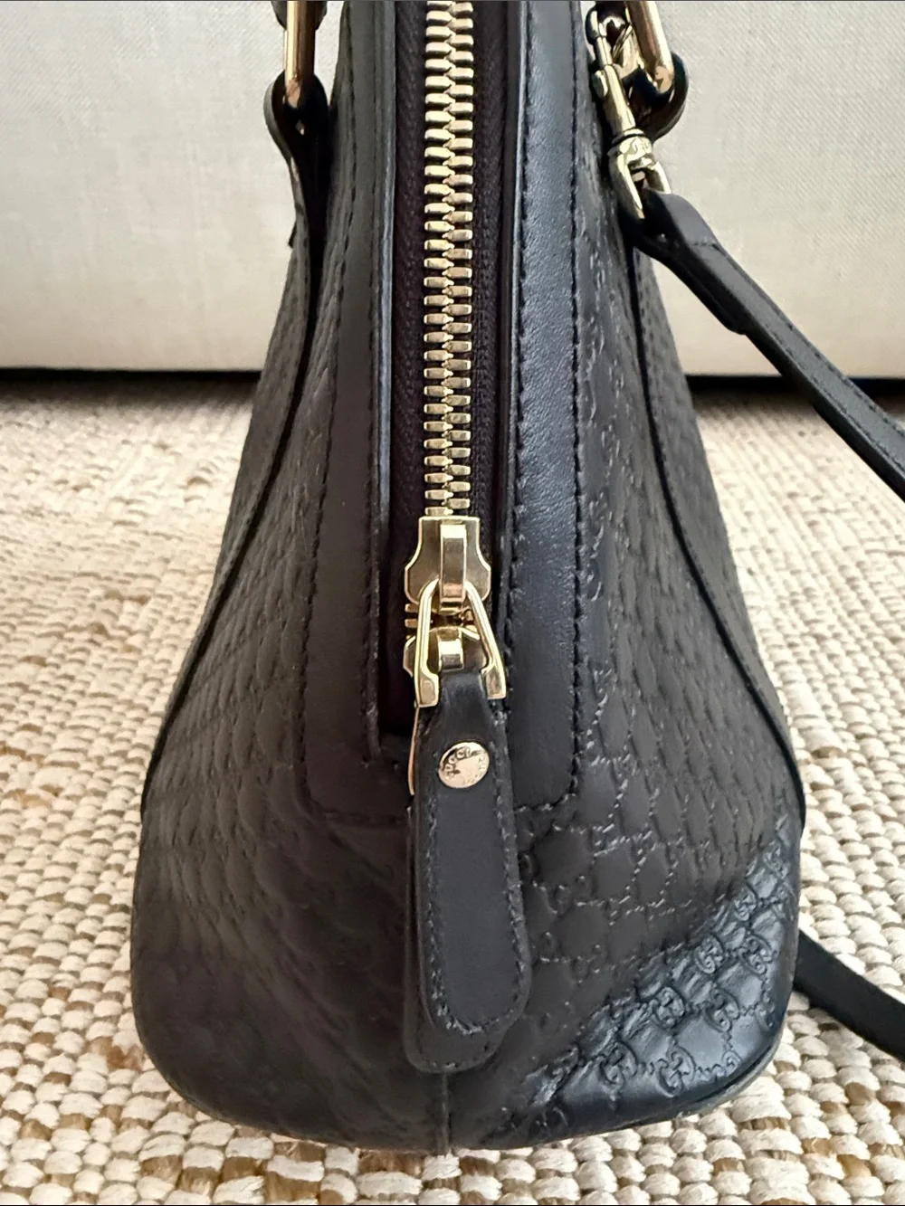 Gucci Black Embossed GG Dome Satchel with Gold-Tone Hardware